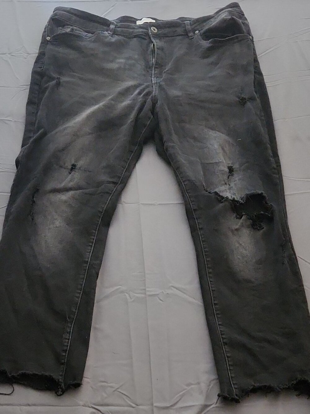 Special A Plus Distressed Black Wash Straight Leg Raw Hem Jeans 3XL